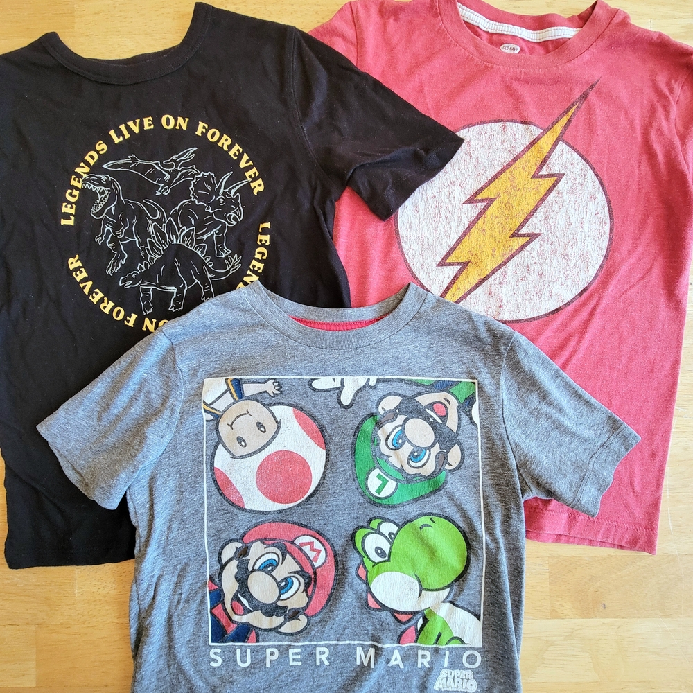 Lot Of 3 Kids Graphic Tees T-shirt Sizes S 6-7 8, Super Mario Bros, The Flash